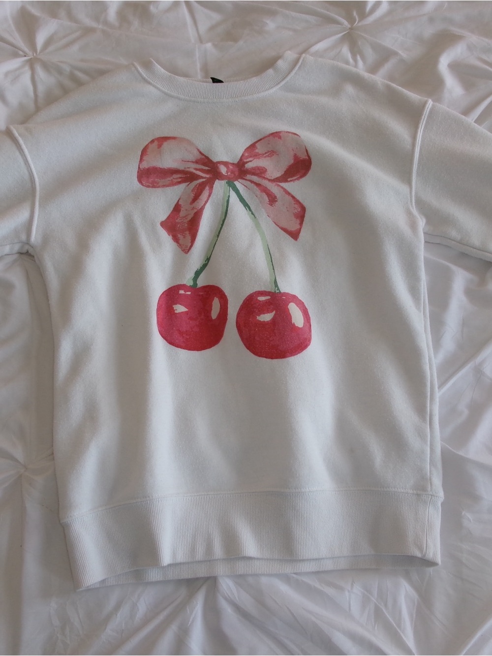 art class White Crewneck Sweatshirt with cherries and a bow